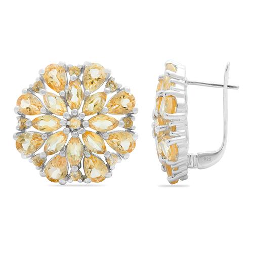 STERLING SILVER NATURAL CITRINE GEMSTONE CLUSTER EARRINGS